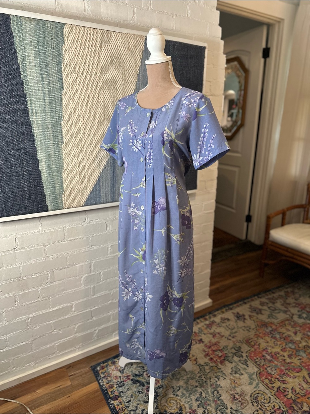 National Wildlife Federation 80s/90s Light Blue Floral Button Up Dress - Picture 5 of 12